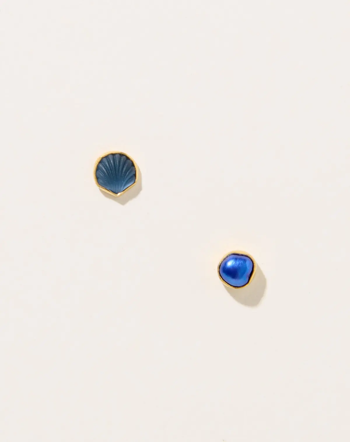 Mismatched Blue Pearl And Shell Studs 1