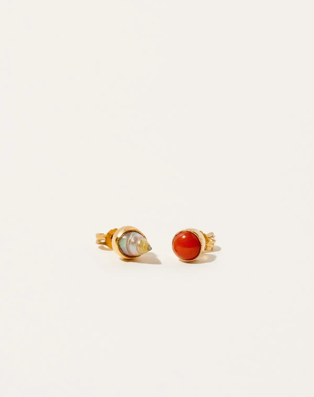 Mismatched Shell And Coral Studs 1
