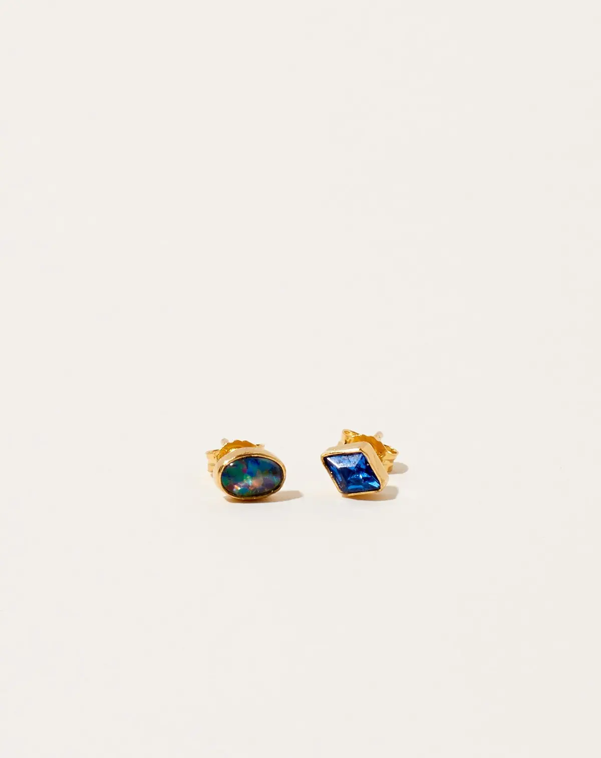 Mismatched Oval Opal And Blue Diamond Studs 1