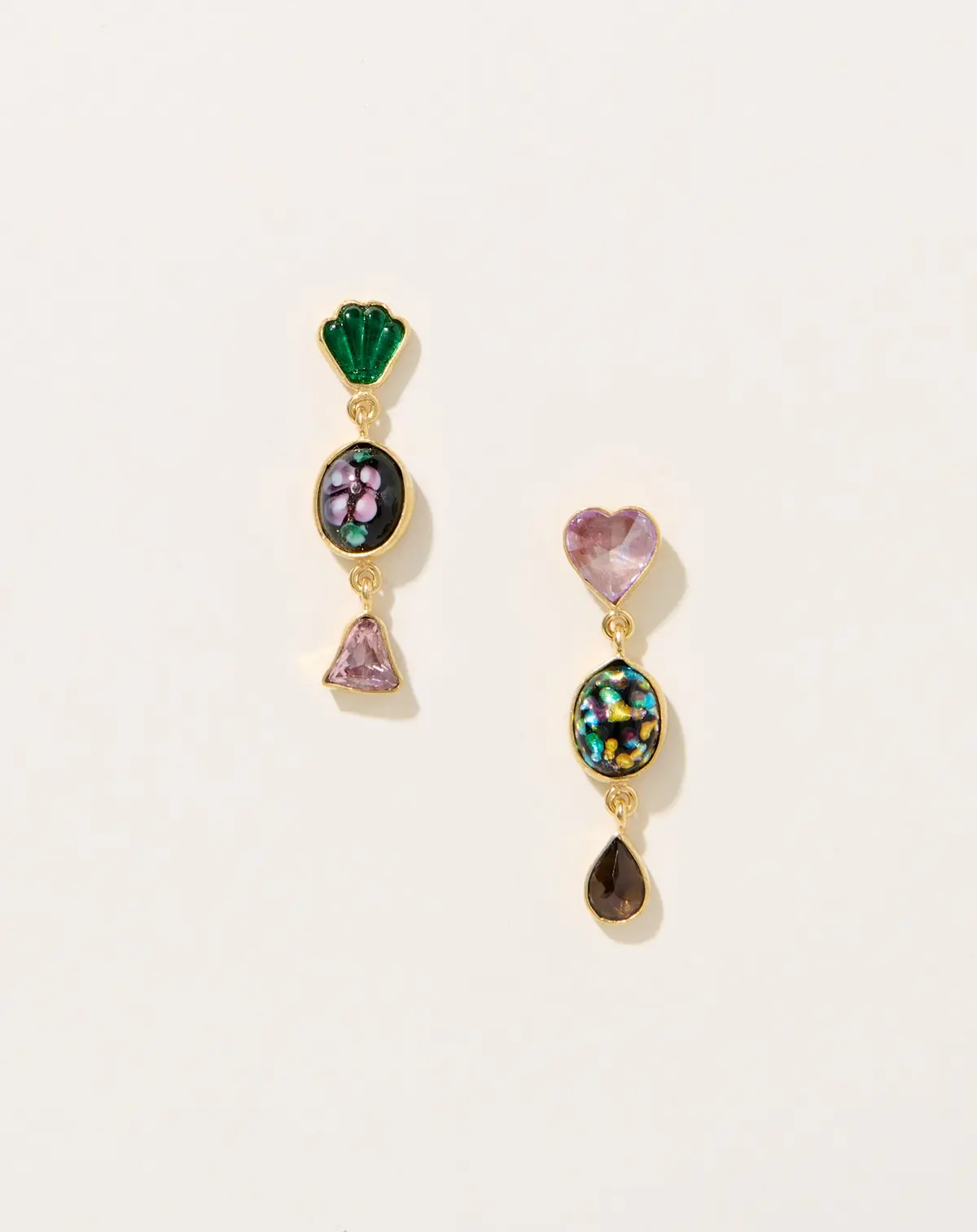 Vintage Cabachon Three Charm Moving Drop Earrings 1