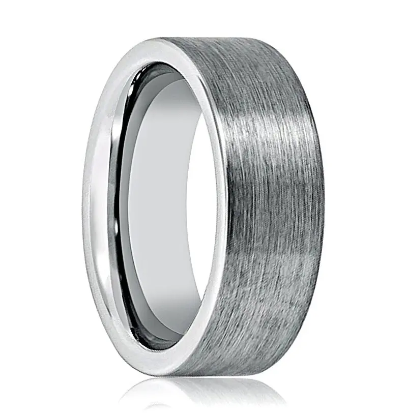 Grayson | Silver Ring, Silver Tungsten Ring, Brushed, Flat 1