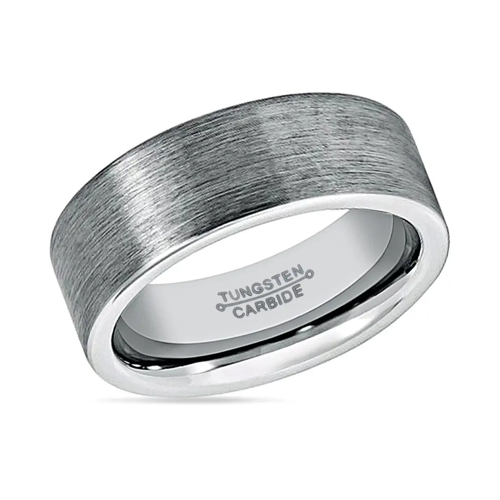Grayson | Silver Ring, Silver Tungsten Ring, Brushed, Flat 2