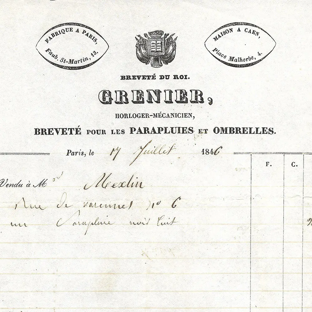 Grenier - Facture De L'horloger-Mécanicien, 13 Faubourg Saint-Martin À Paris (1846) 2