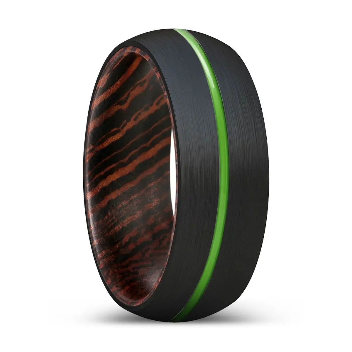 Griffin | Wenge Wood, Black Tungsten Ring, Green Groove, Domed 1