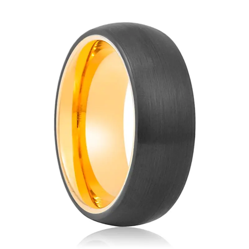 Grim | Gold Ring, Black Tungsten Ring, Brushed, Domed 1