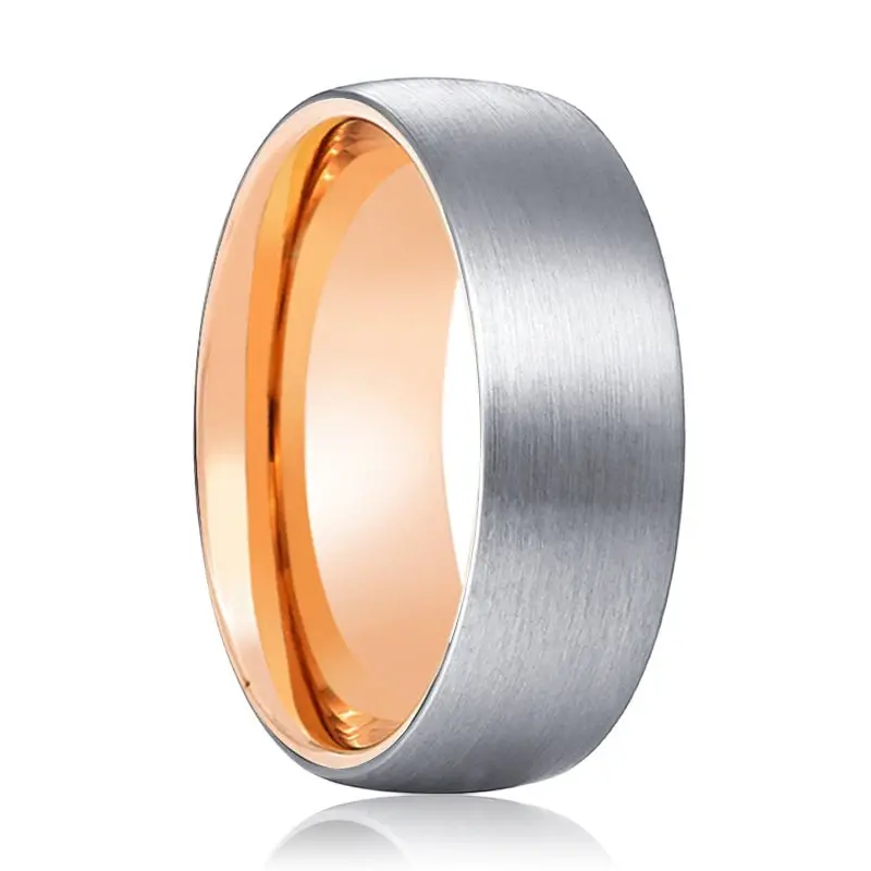 Gtr | Rose Gold Ring, Silver Tungsten Ring, Brushed, Domed 1