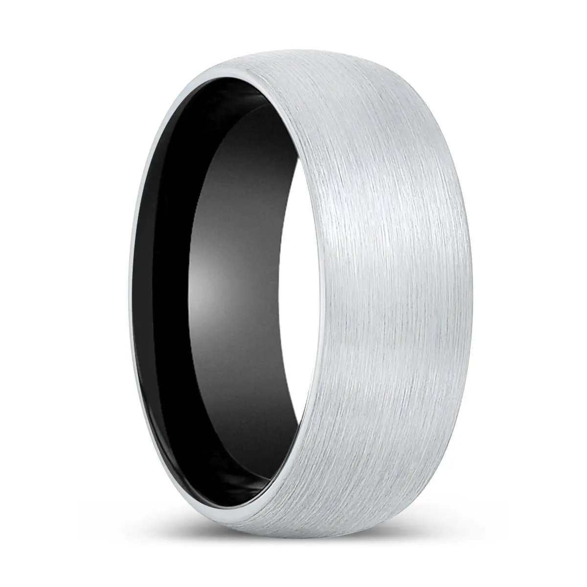 Guardian | Black Ring, White Tungsten Ring, Brushed, Domed 1