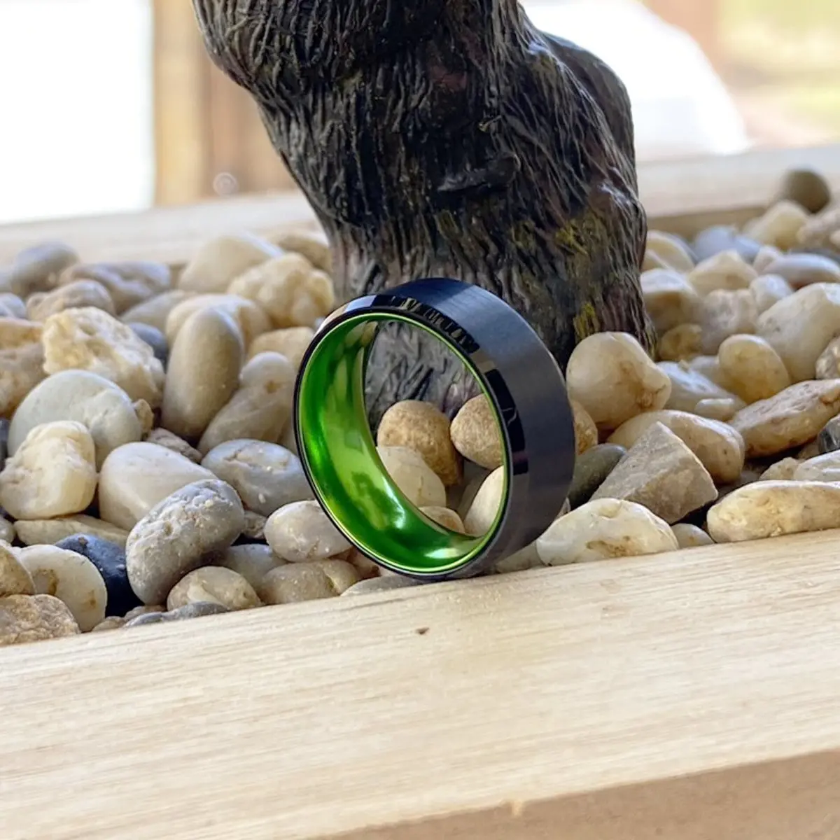 Gumby | Green Ring, Black Tungsten Ring, Brushed, Beveled 5