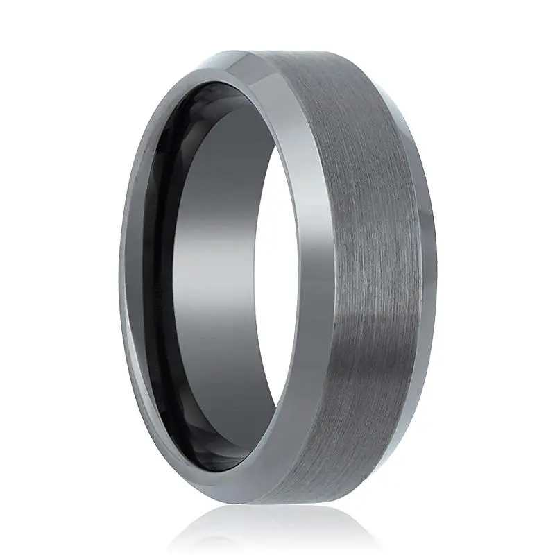 Axington | Gun Metal Tungsten Ring, Brushed, Beveled Edge 1
