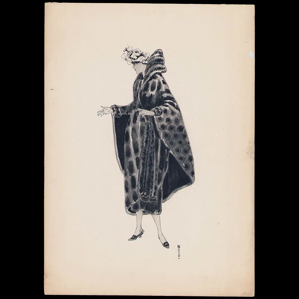 Fourrures Max - Manteau De Fourrure, Dessin De Huguette Haendel (Circa 1920) 1