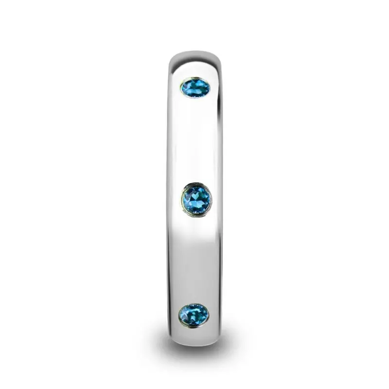 Halia | Womens Tungsten Ring, 3 Blue Sapphires, Domed 2