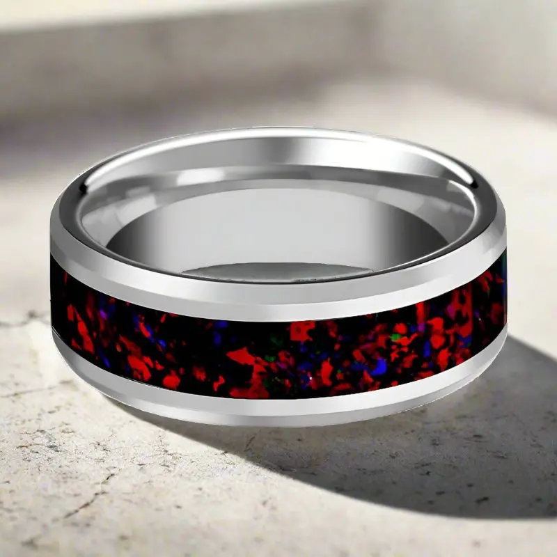 Halley | Tungsten Ring, Black Opal Inlay, Beveled 3