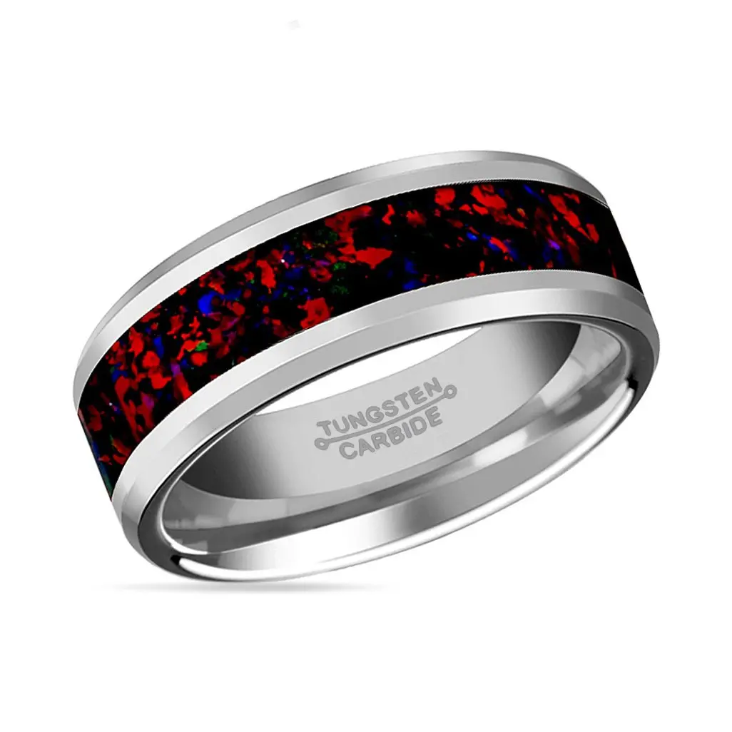 Halley | Tungsten Ring, Black Opal Inlay, Beveled 2