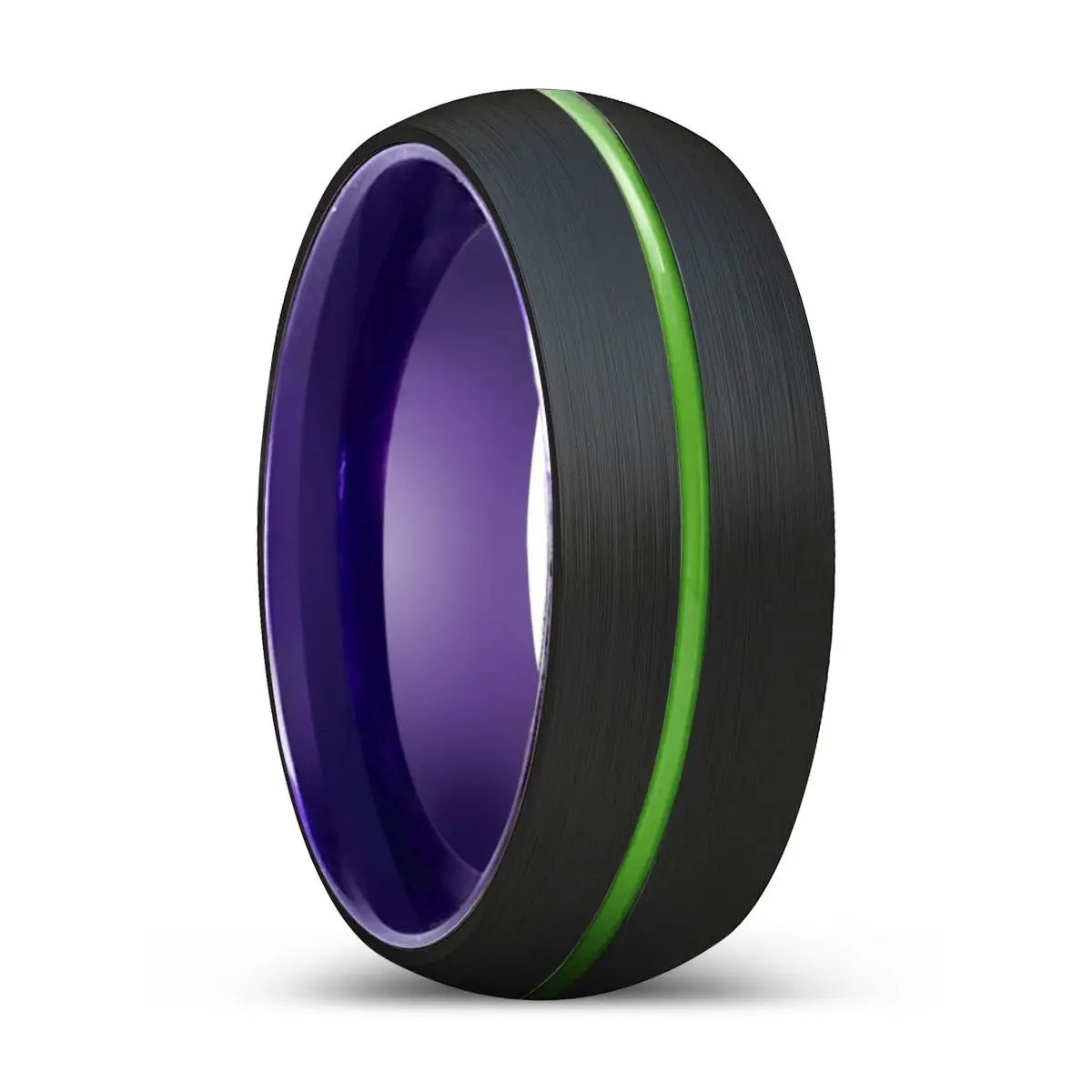 Hamlet | Purple Ring, Black Tungsten Ring, Green Groove, Domed 1