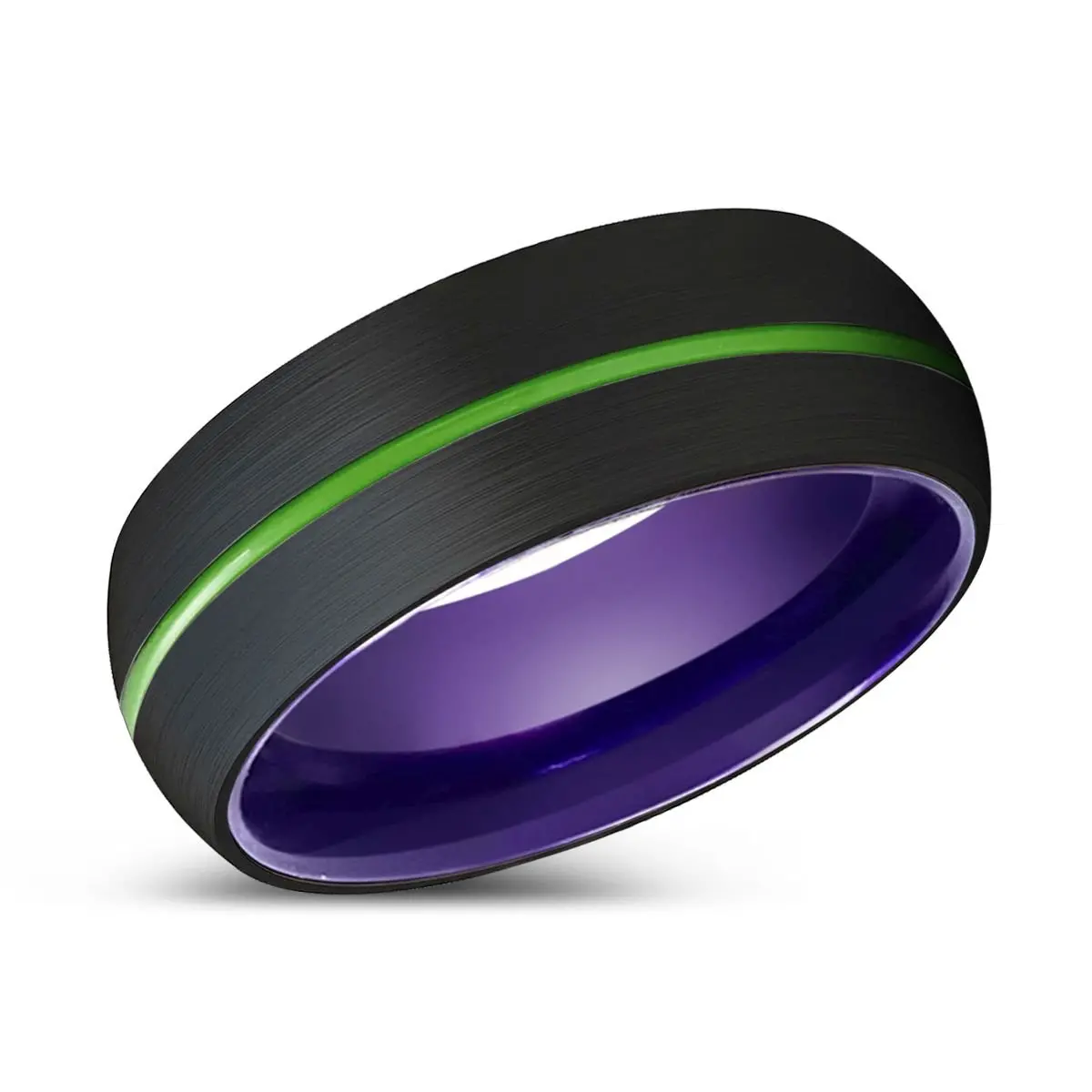 Hamlet | Purple Ring, Black Tungsten Ring, Green Groove, Domed 2