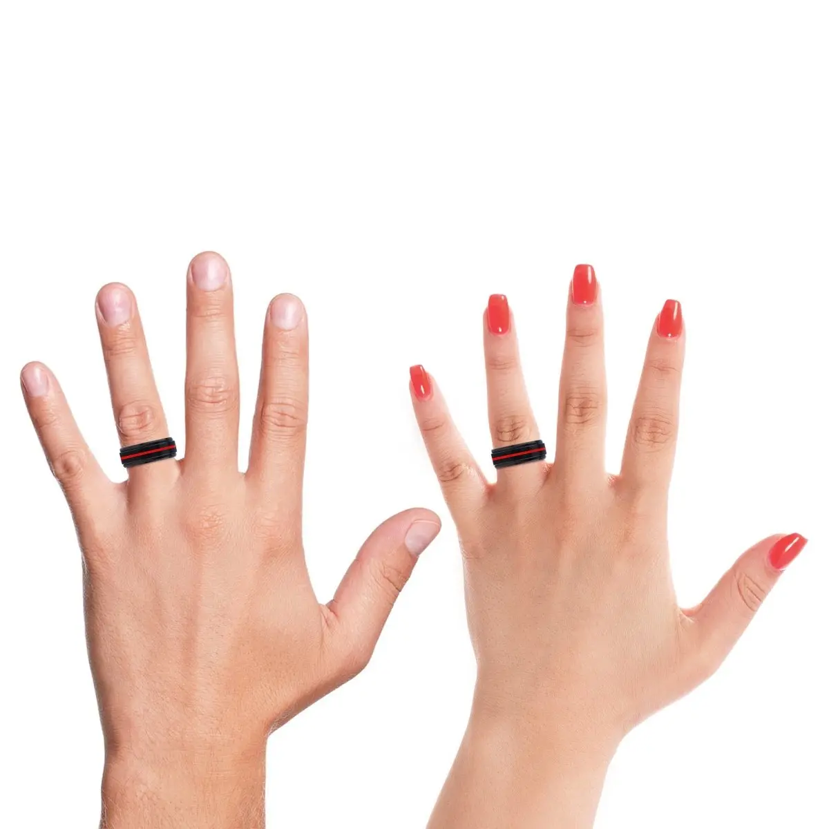Handsome | Multi Color Wood, Black Tungsten Ring, Red Groove, Stepped Edge 4