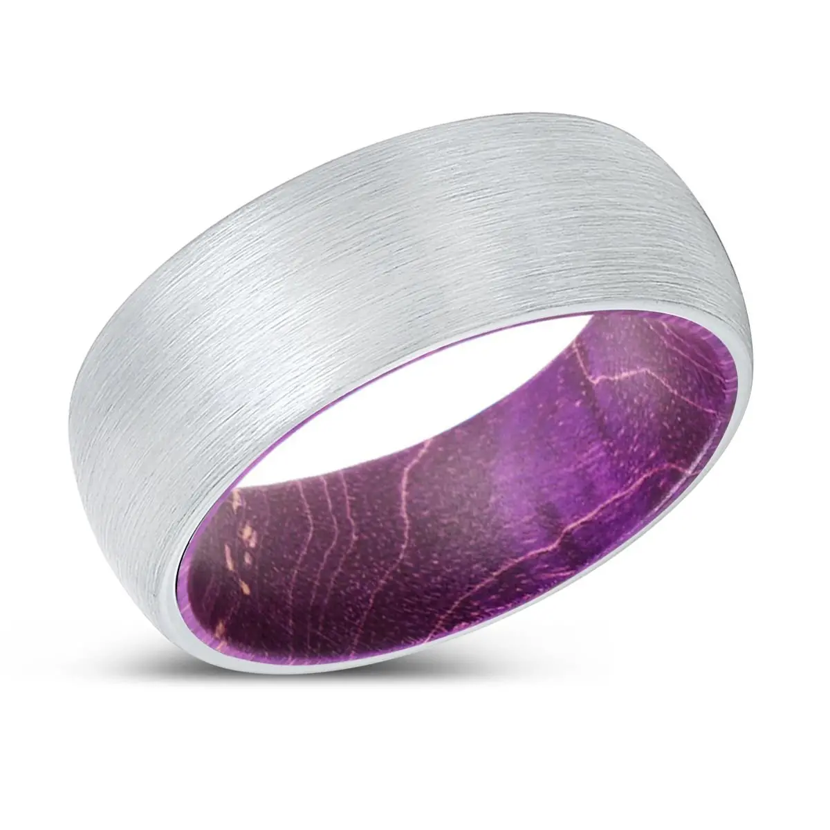 Happiness | Purple Wood, White Tungsten Ring, Brushed, Domed 2