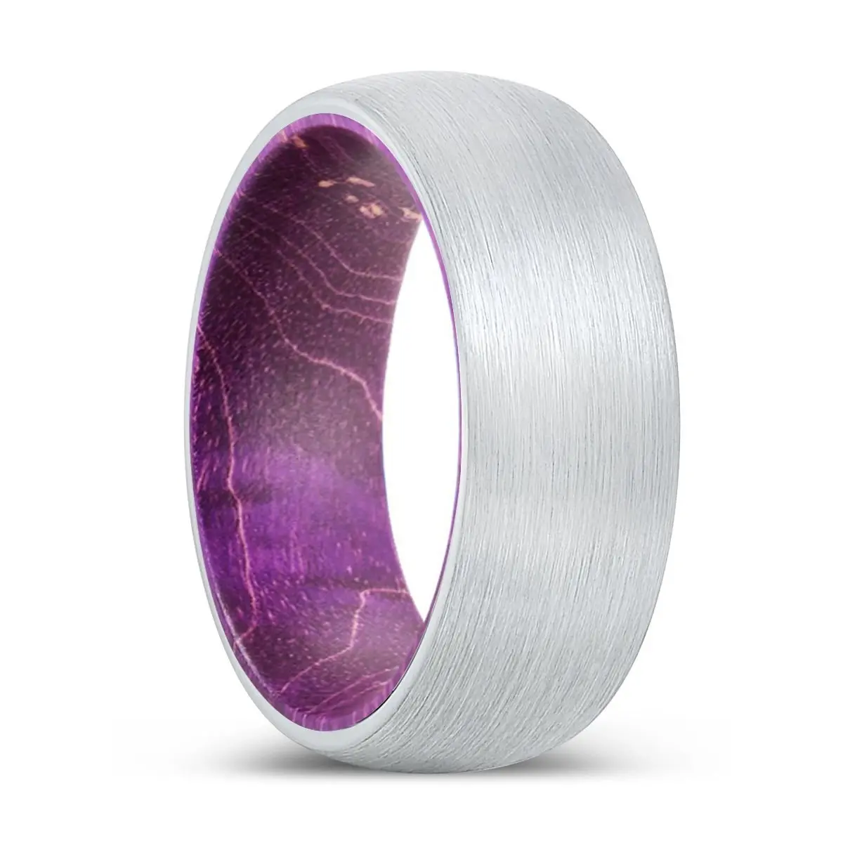 Happiness | Purple Wood, White Tungsten Ring, Brushed, Domed 1