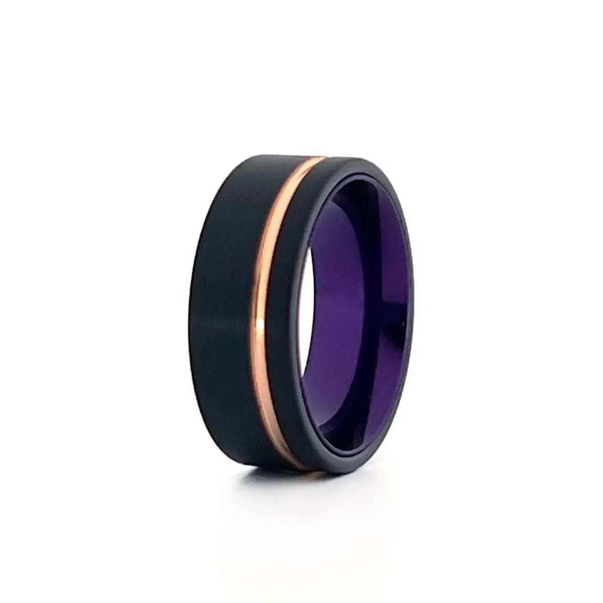 Harmony | Purple Ring, Black Tungsten Ring, Rose Gold Offset Groove, Brushed, Flat 3