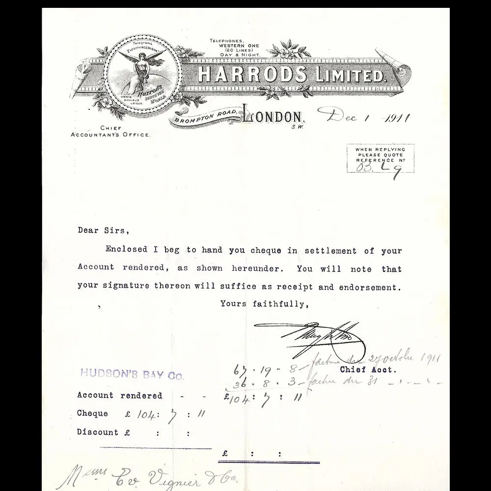Harrods Limited - Lettre Du Magasin, Brompton Road, London (1911) 1