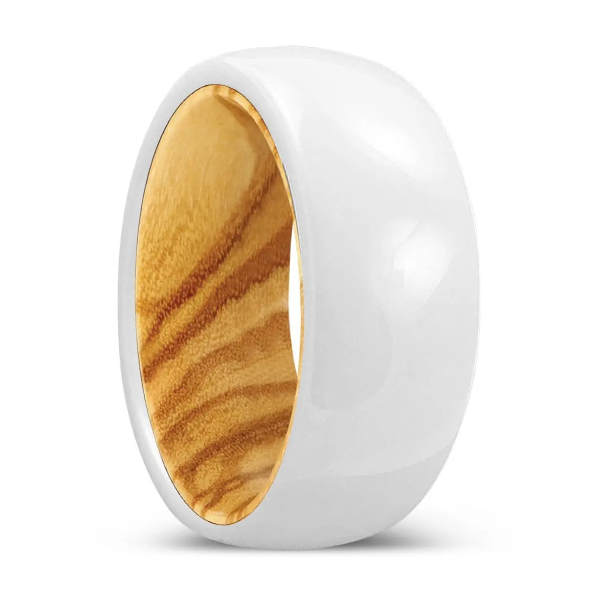 Harvest | Olive Wood, White Ceramic Ring, Domed 1