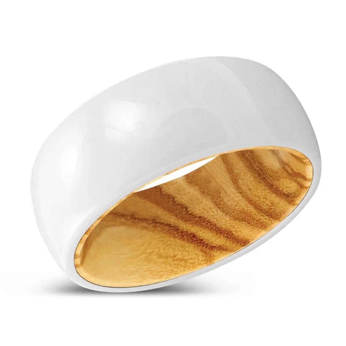 Harvest | Olive Wood, White Ceramic Ring, Domed 2