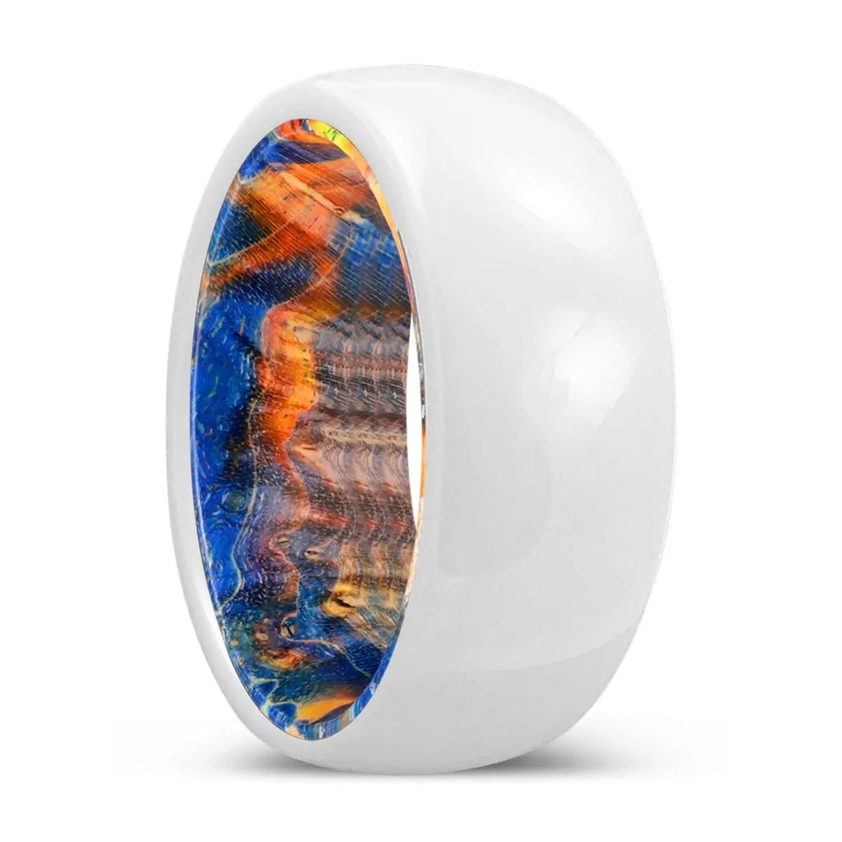 Haven | Blue & Yellow Wood, White Ceramic Ring, Domed 1