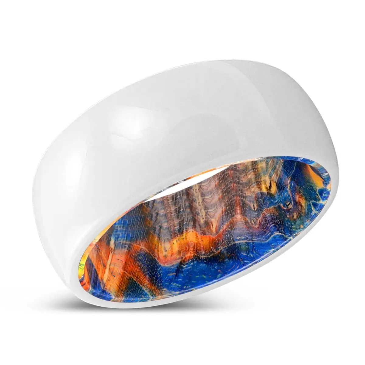 Haven | Blue & Yellow Wood, White Ceramic Ring, Domed 2