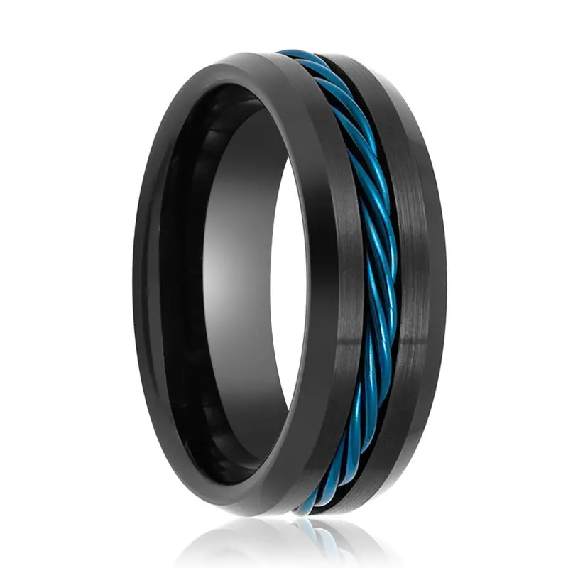 Hawk | Tungsten Ring Blue Rope Inlay 1