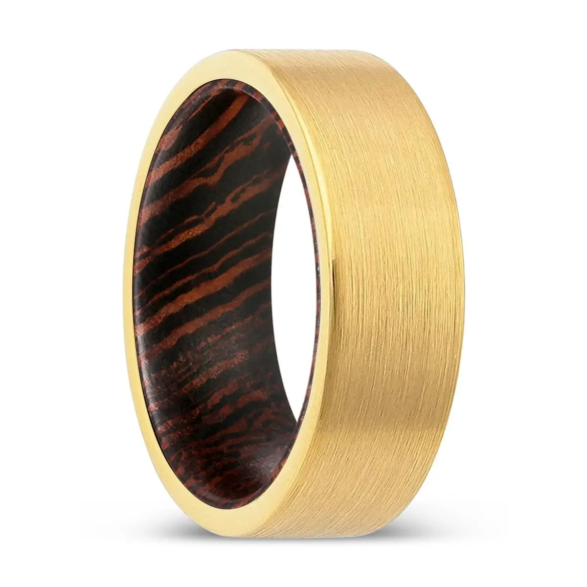 Haxville | Wenge Wood, Gold Tungsten Ring, Brushed, Flat 1