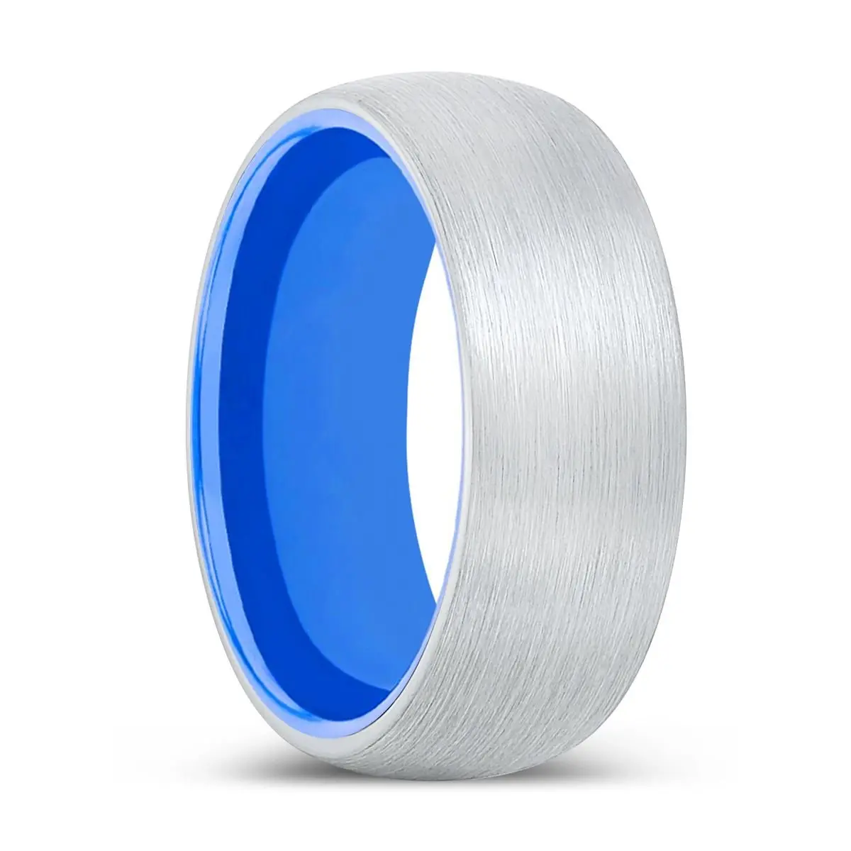 Headman | Blue Ring, White Tungsten Ring, Brushed, Domed 1