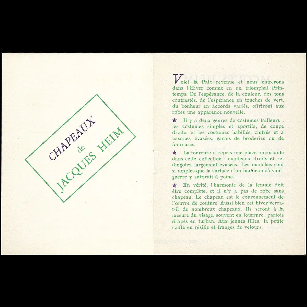 Heim - Programme De Défilé De La Maison Jacques Heim Pour L'hiver 1945-1946 2