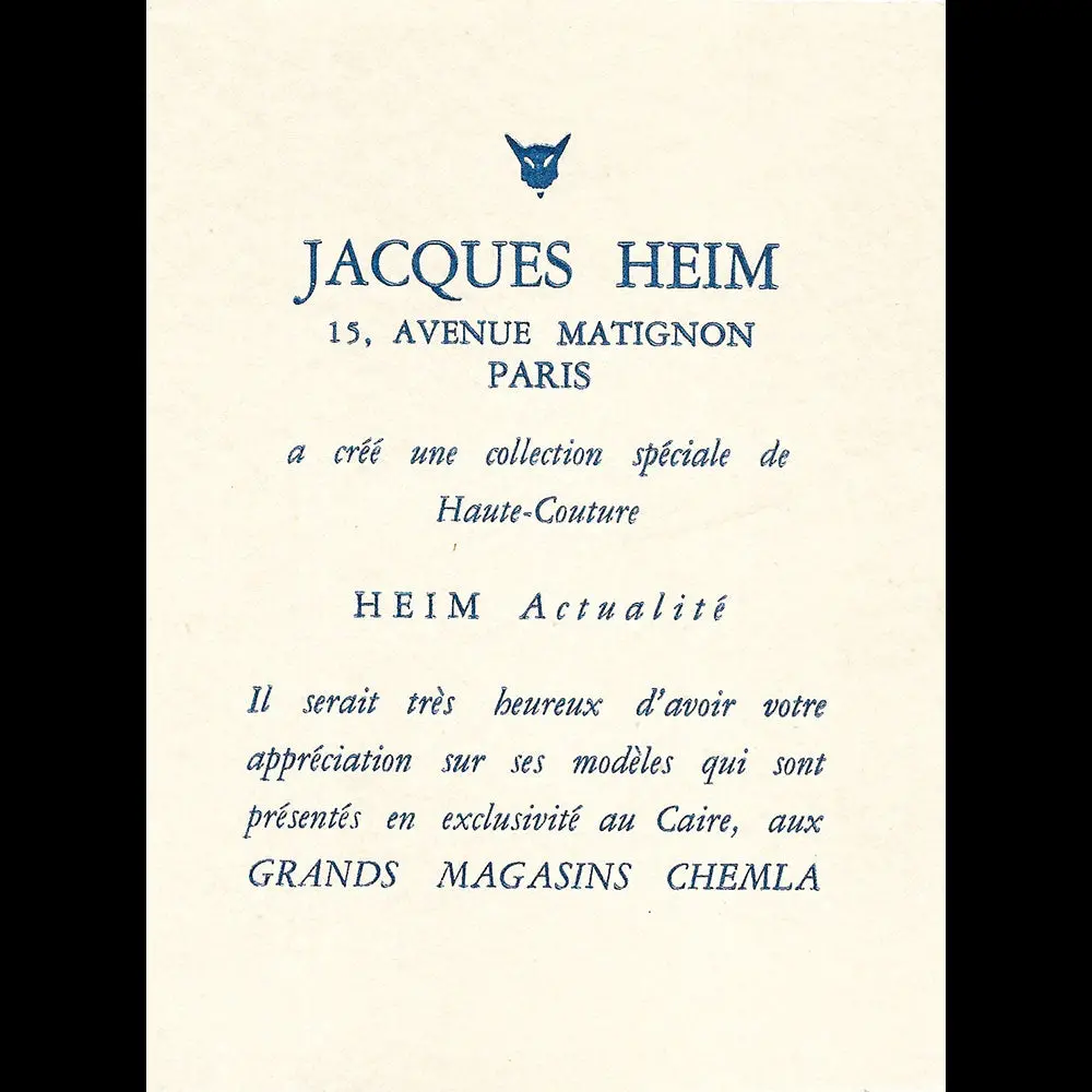 Heim - Carte De La Maison Heim Pour Une Présentation Au Caire (1950) 1
