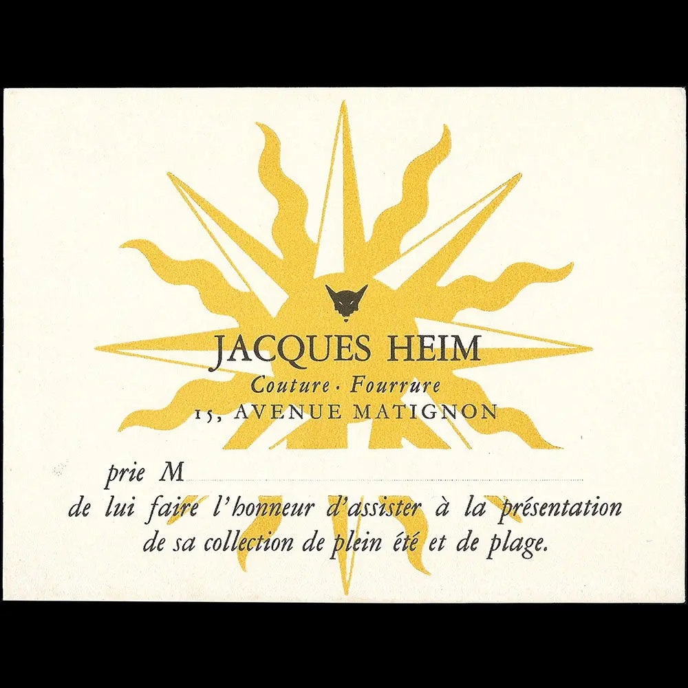 Heim - Eté, Carte De La Maison Heim, Couture - Fourrure, 15 Avenue Matignon À Paris (Circa 1940S) 1