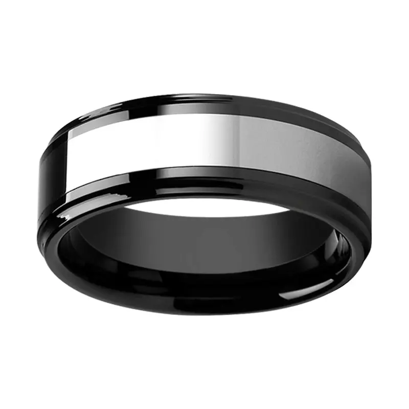 Helsinki | Black Ceramic With Tungsten Inlay Ring 2