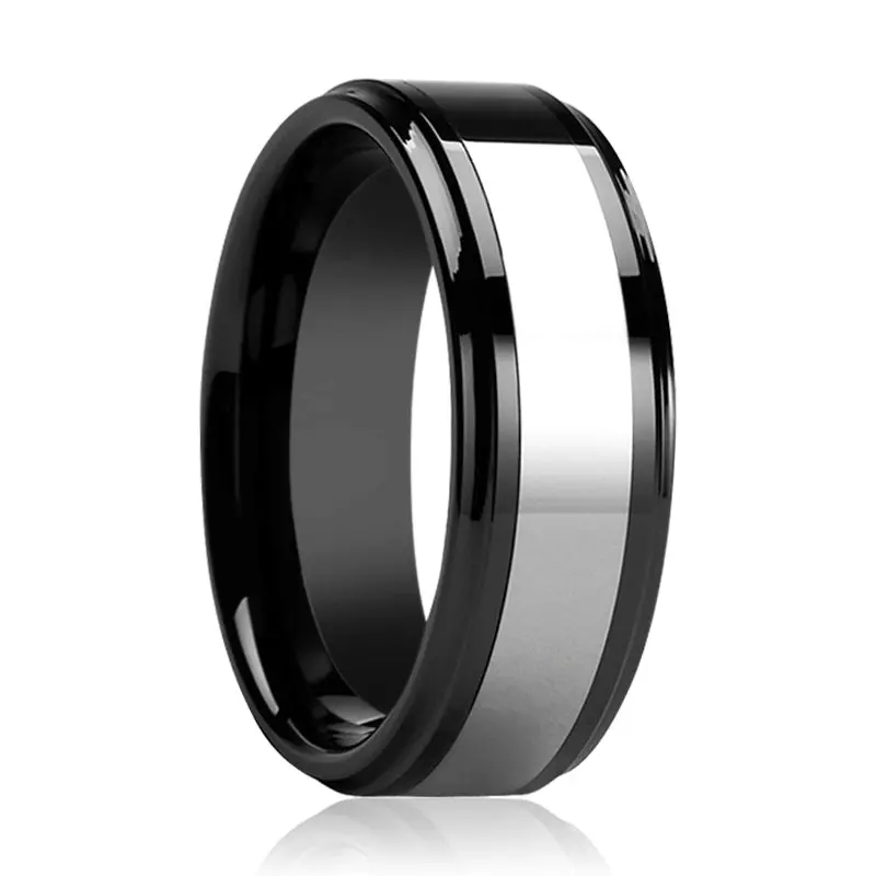 Helsinki | Black Ceramic With Tungsten Inlay Ring 1
