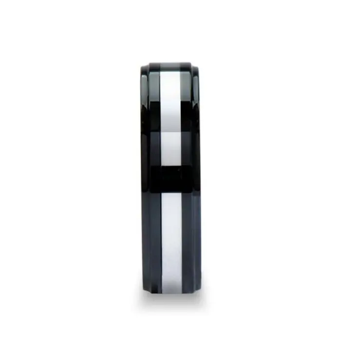 Helsinki | Black Ceramic With Tungsten Inlay Ring 4