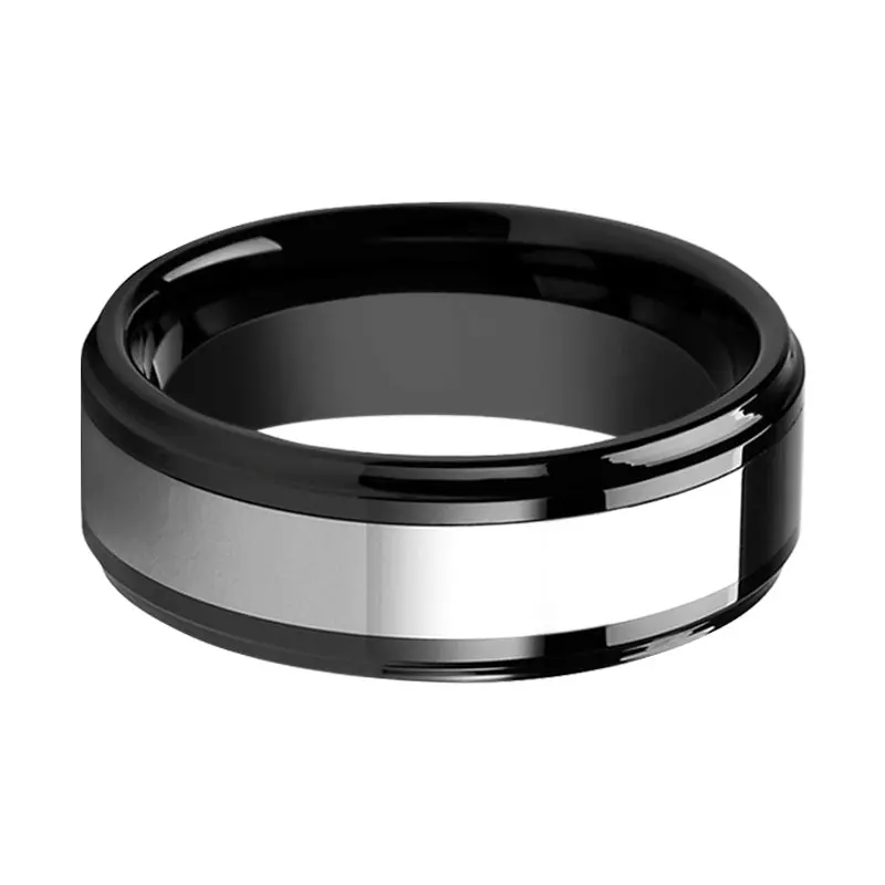 Helsinki | Black Ceramic With Tungsten Inlay Ring 3