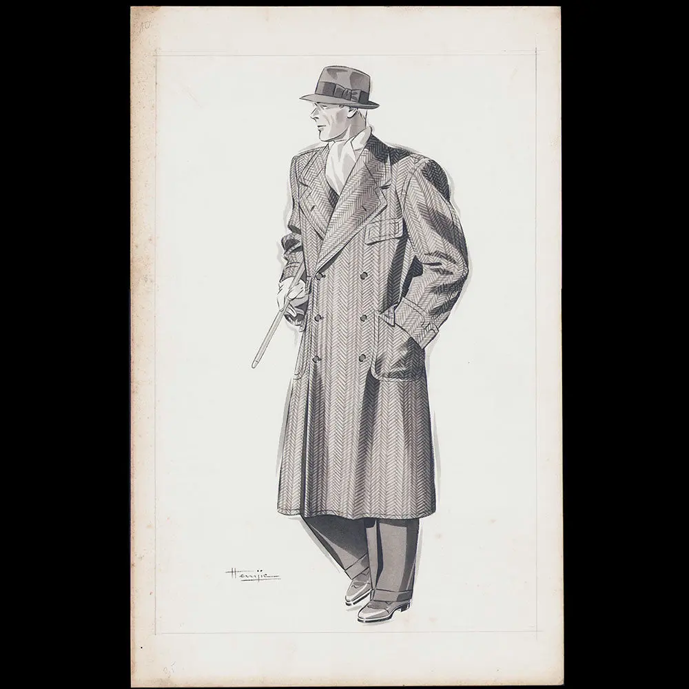 Marcel Hemjic - Elégant En Manteau Croisé, Dessin Pour L'homme Moderne, Numéro Spécial De L'exposition Internationale Des Arts Et Techniques Dans La Vie Moderne (1937) 1