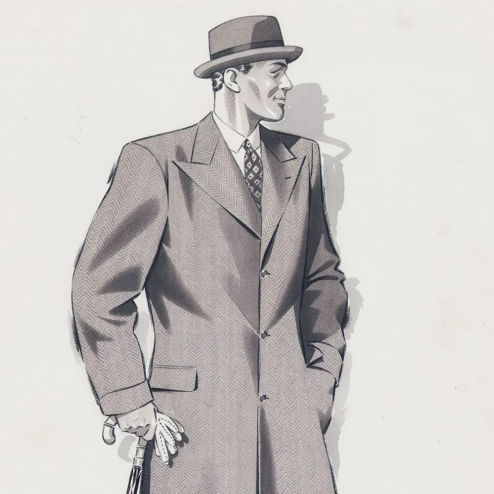Marcel Hemjic - Elégant En Manteau Tenant Une Canne, Dessin Pour L'homme Moderne, Numéro Spécial De L'exposition Internationale Des Arts Et Techniques Dans La Vie Moderne (1937) 2