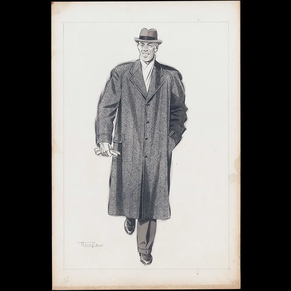 Marcel Hemjic - Elégant En Manteau Et Gants, Dessin Pour L'homme Moderne, Numéro Spécial De L'exposition Internationale Des Arts Et Techniques Dans La Vie Moderne (1937) 1