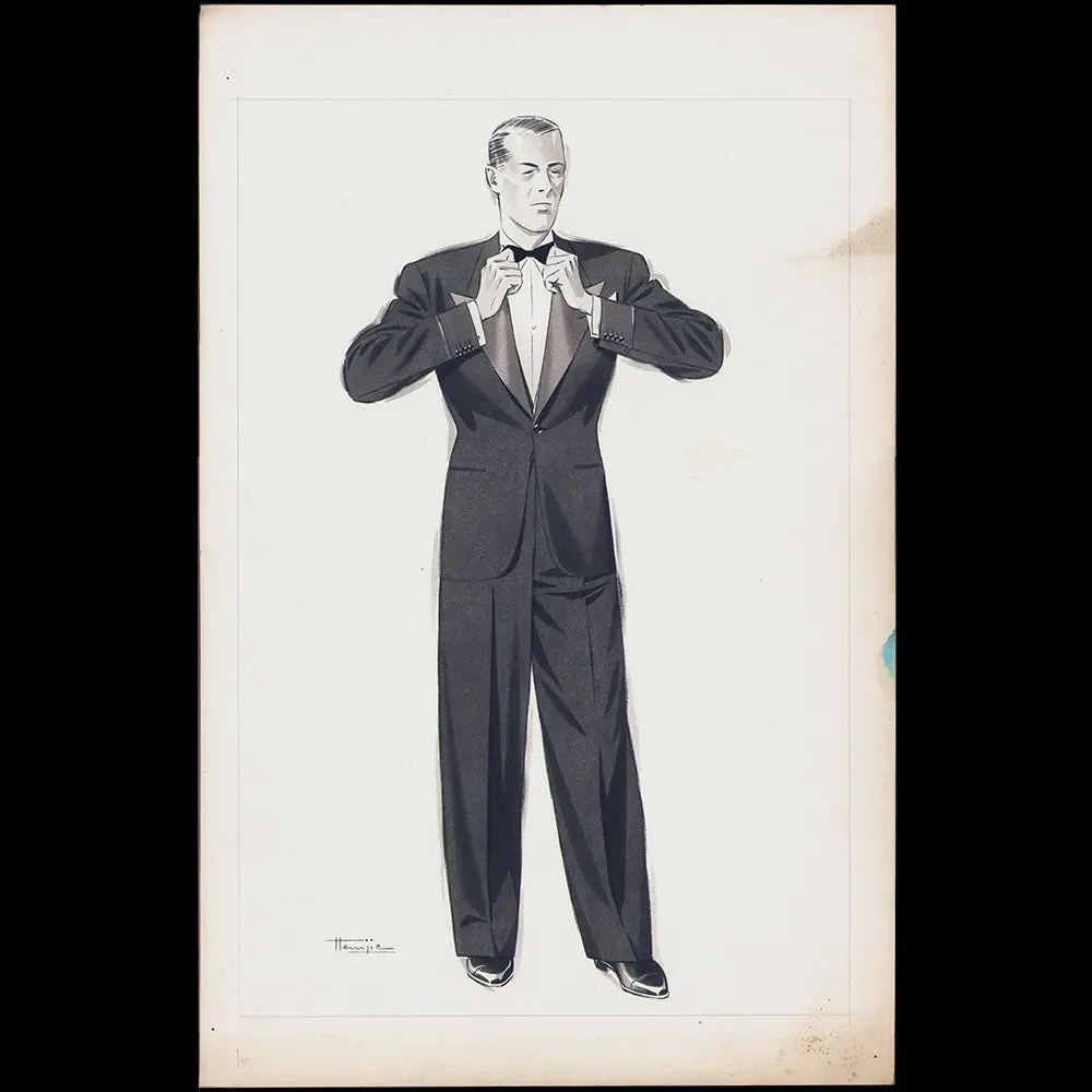 Marcel Hemjic - Elégant En Smoking, Dessin Pour L'homme Moderne, Numéro Spécial De L'exposition Internationale Des Arts Et Techniques Dans La Vie Moderne (1937) 1