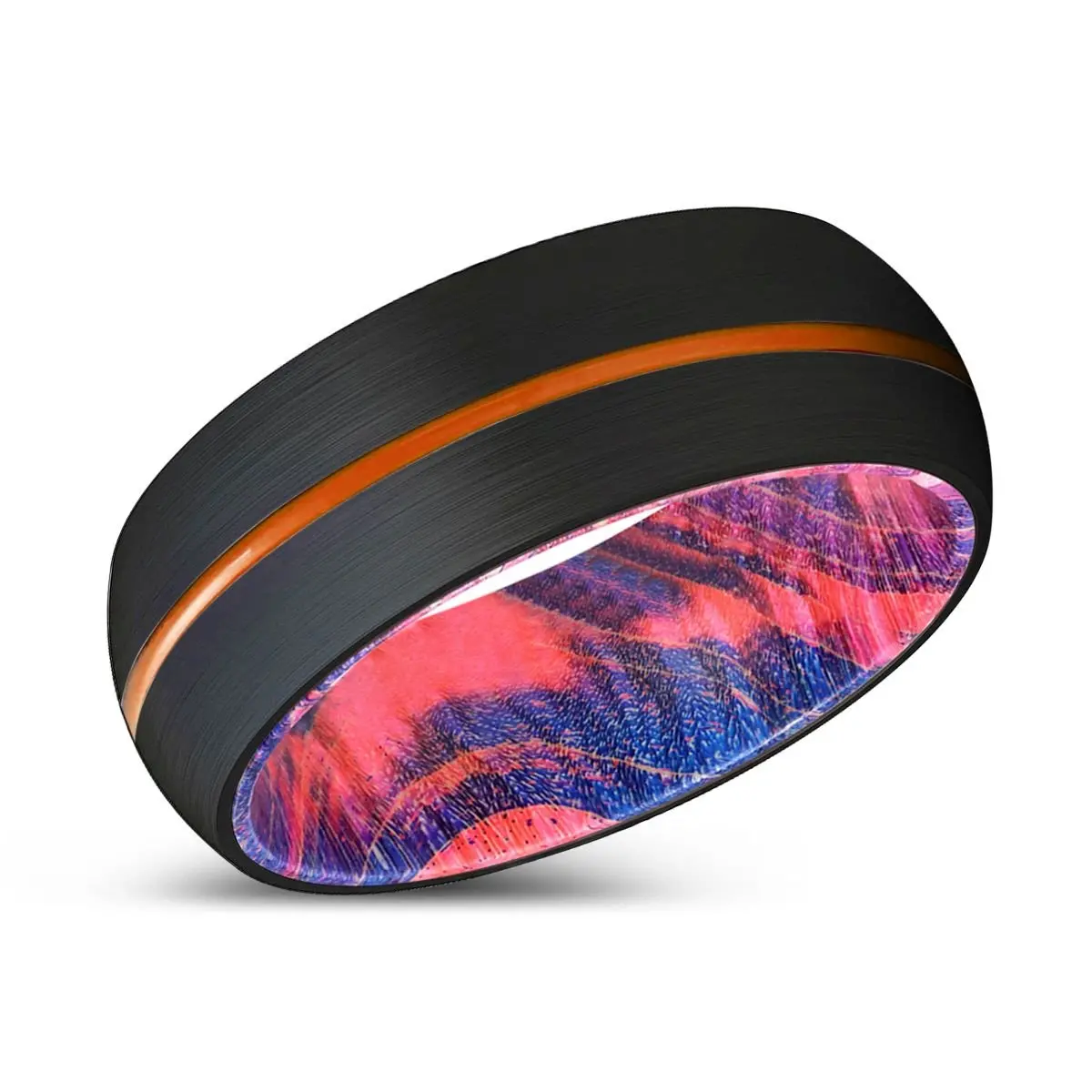 Hemloc | Blue & Red Wood, Black Tungsten Ring, Orange Groove, Domed 2