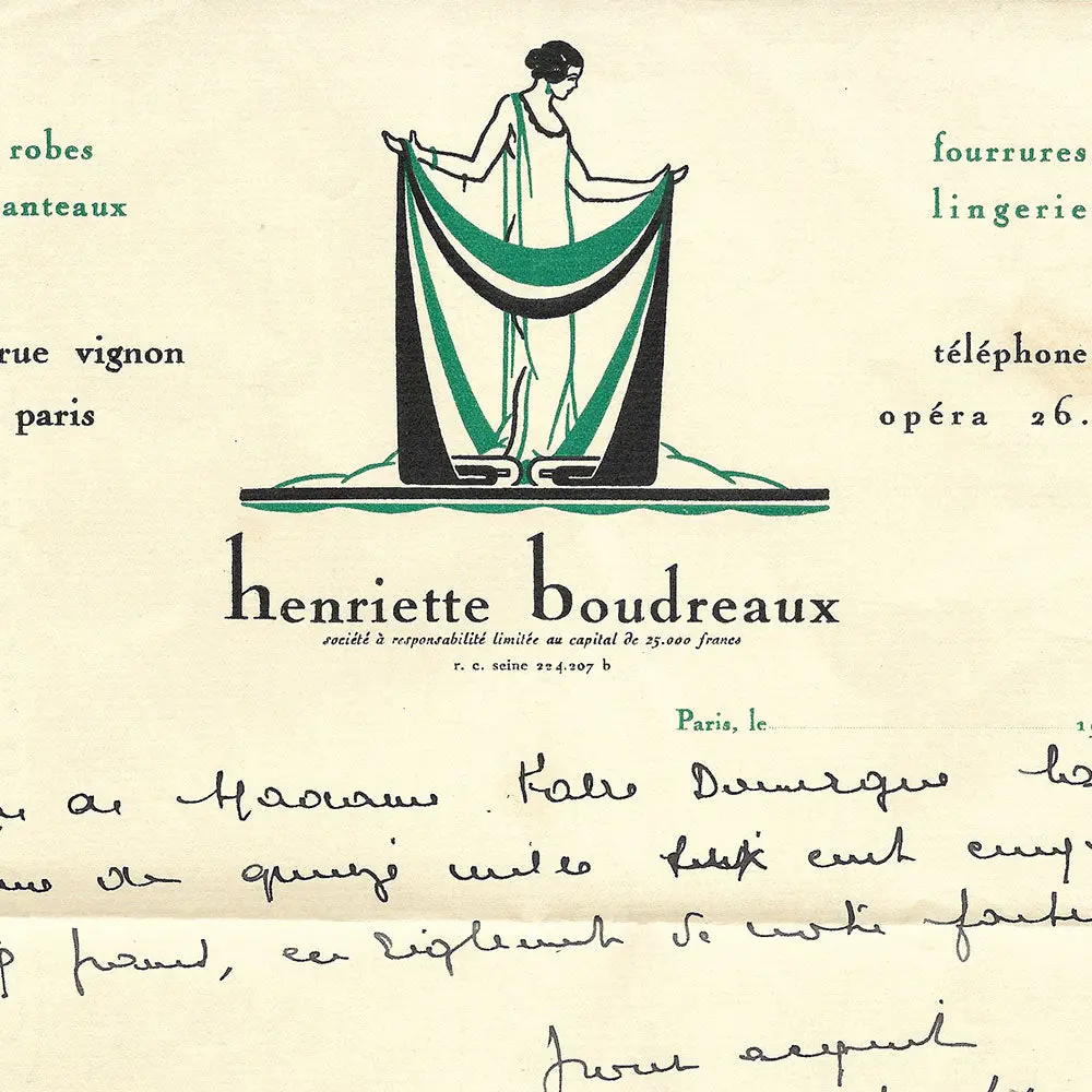 Henriette Boudreaux - Facture De La Maison De Couture, 20 Rue Vignon À Paris (1922) 2
