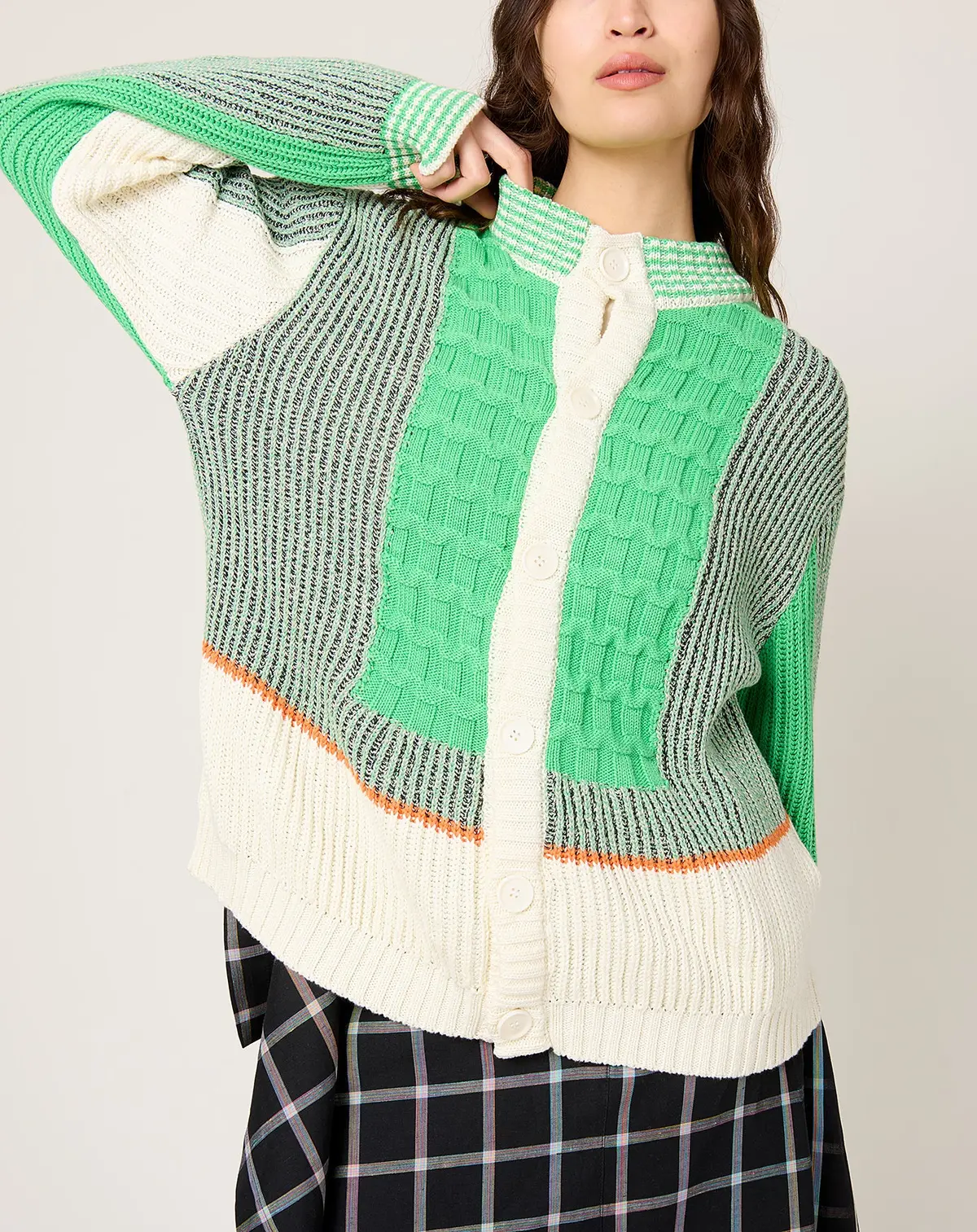 Abundance Cardigan In Green Grey Denim 1