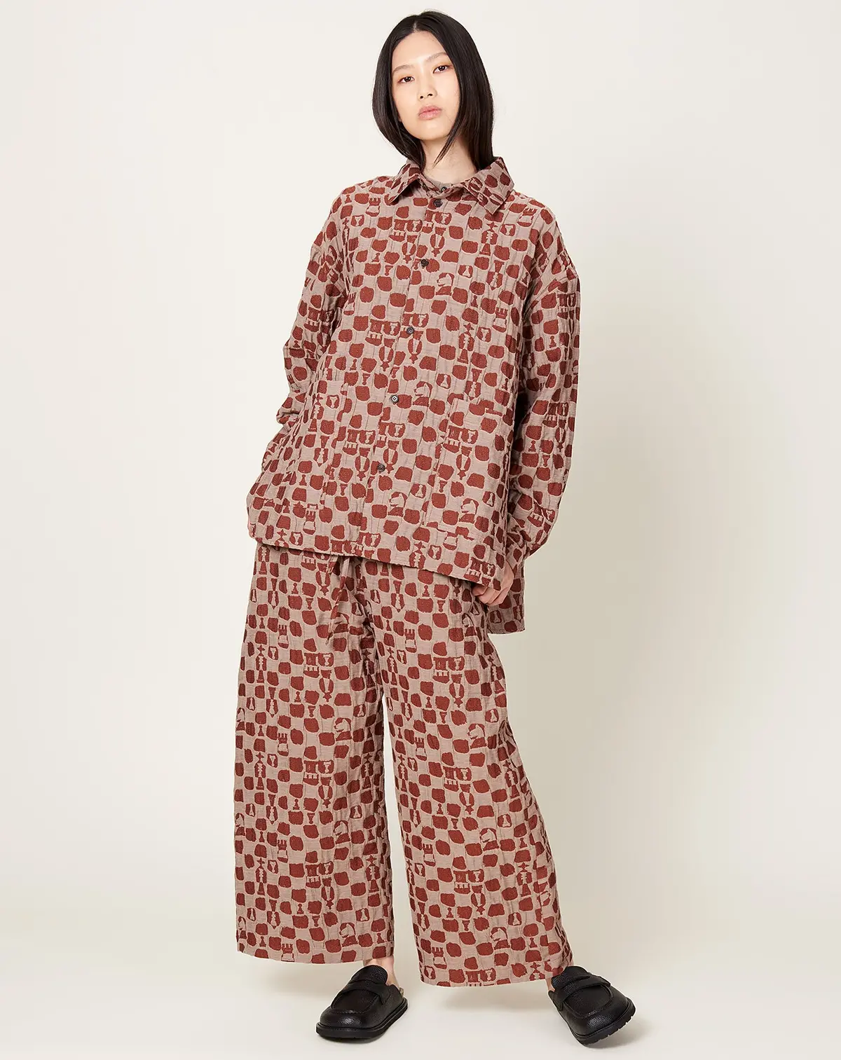 Big Shirt In Beige Orange Chess 1