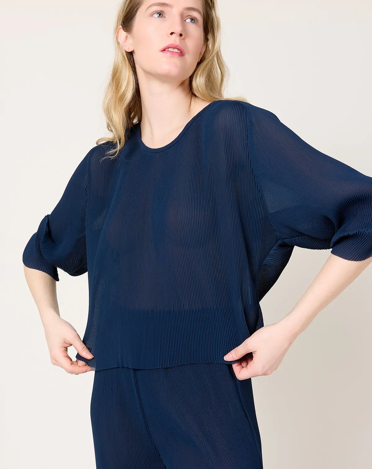 Index Plisse Blouse In Dress Blue 1