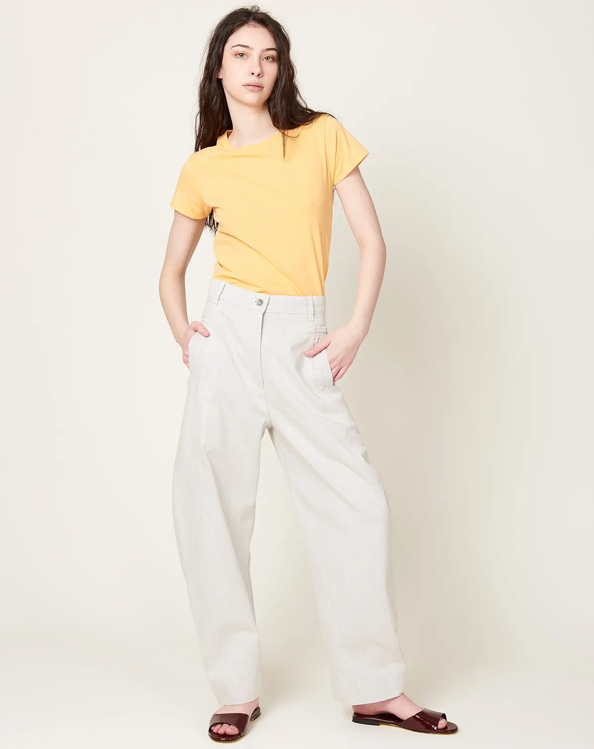 Post Denim Pants In White Blue Twill 1