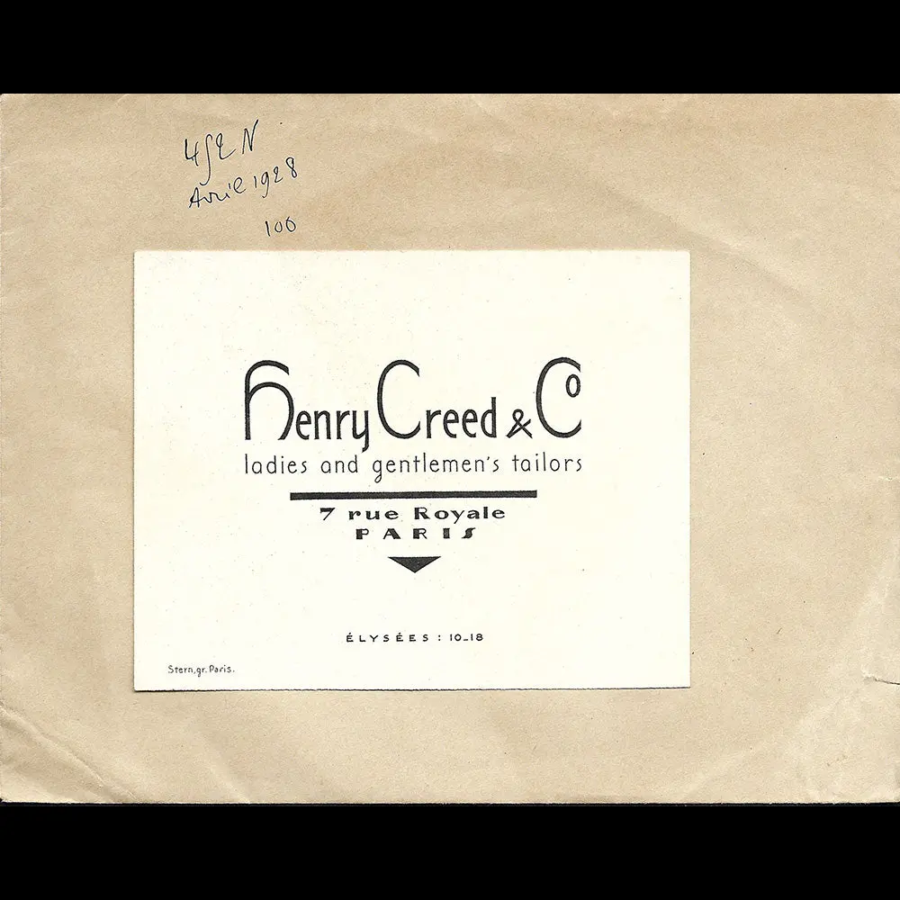 Henry Creed & Co - Carte De Visite, 7 Rue Royale À Paris (1928) 1
