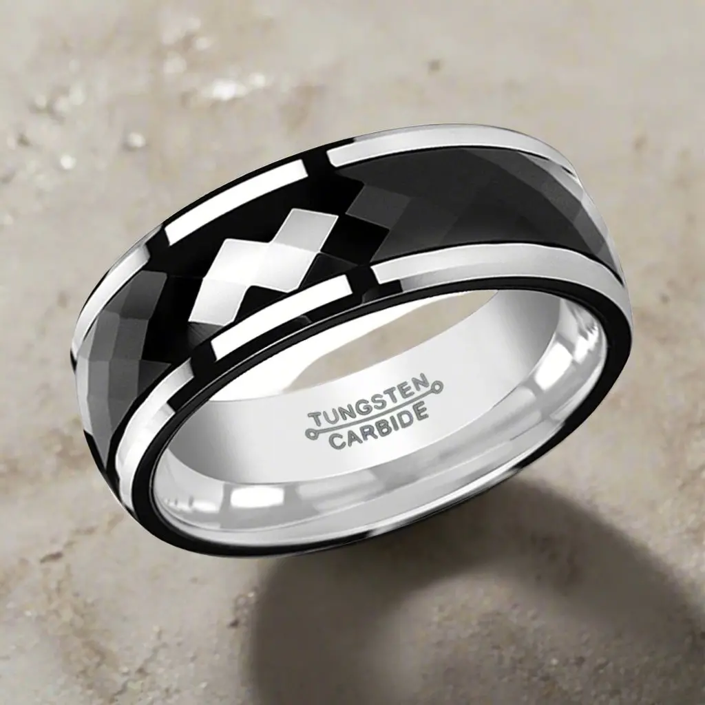 Hickok | Silver Tungsten Ring, Black Ceramic Fidget Spinner, Diamond Faceted 2